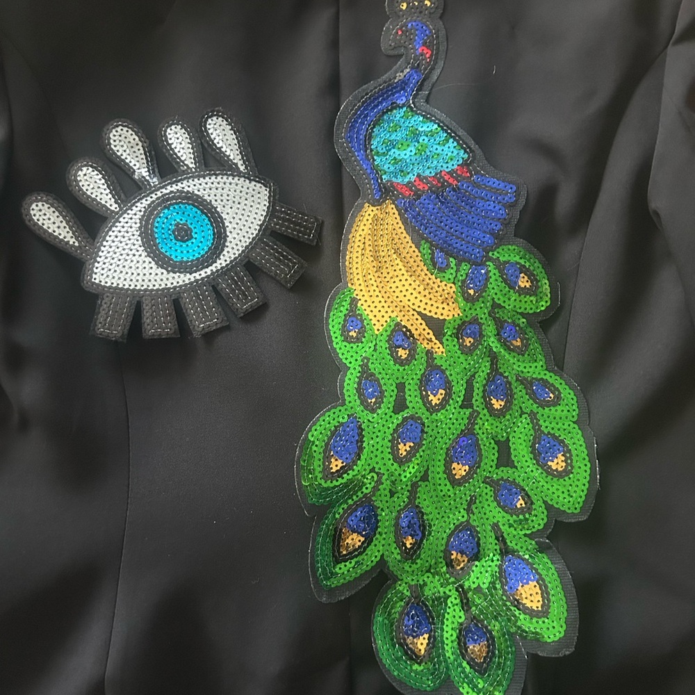 Sequin Peacock & Evil Eye Appliqué DIY for Jacket - Green, Blue, Yellow